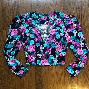 3/$10 AFRM Floral Flowy Poofy Sleeve Boho Bohemian Short-Torso Light Blouse